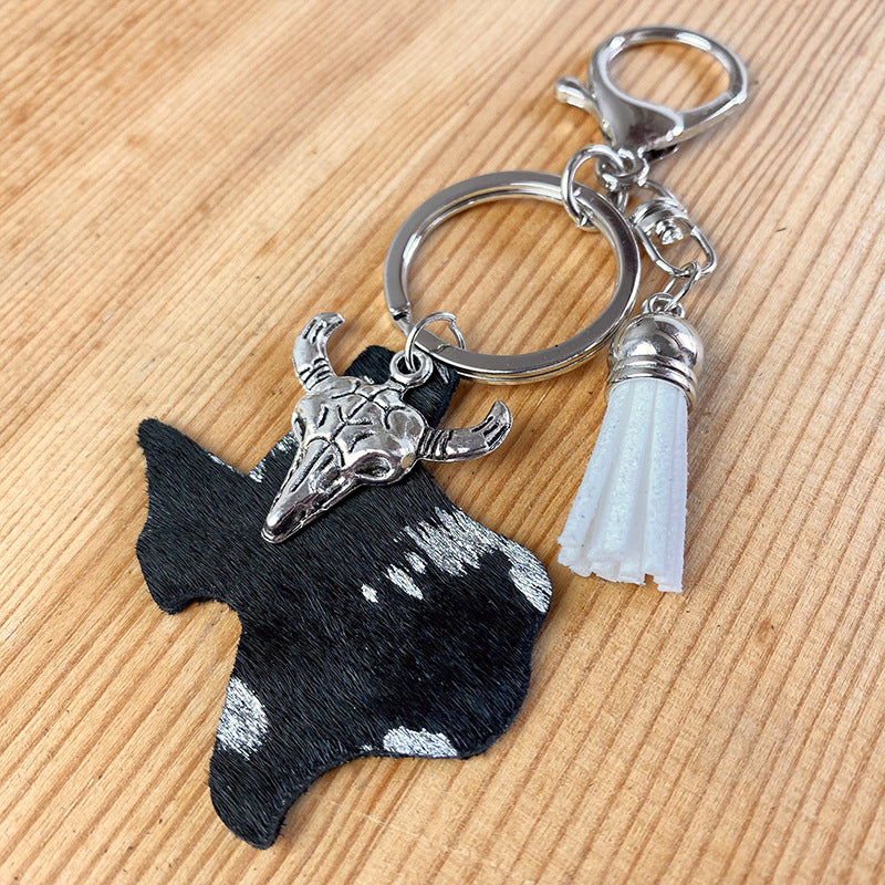 Wholesale 2pcs/pack Western Style Bull Head Cactus Leather Keychain